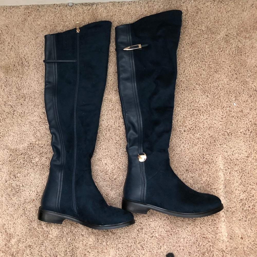 Over Knee blue suede boots